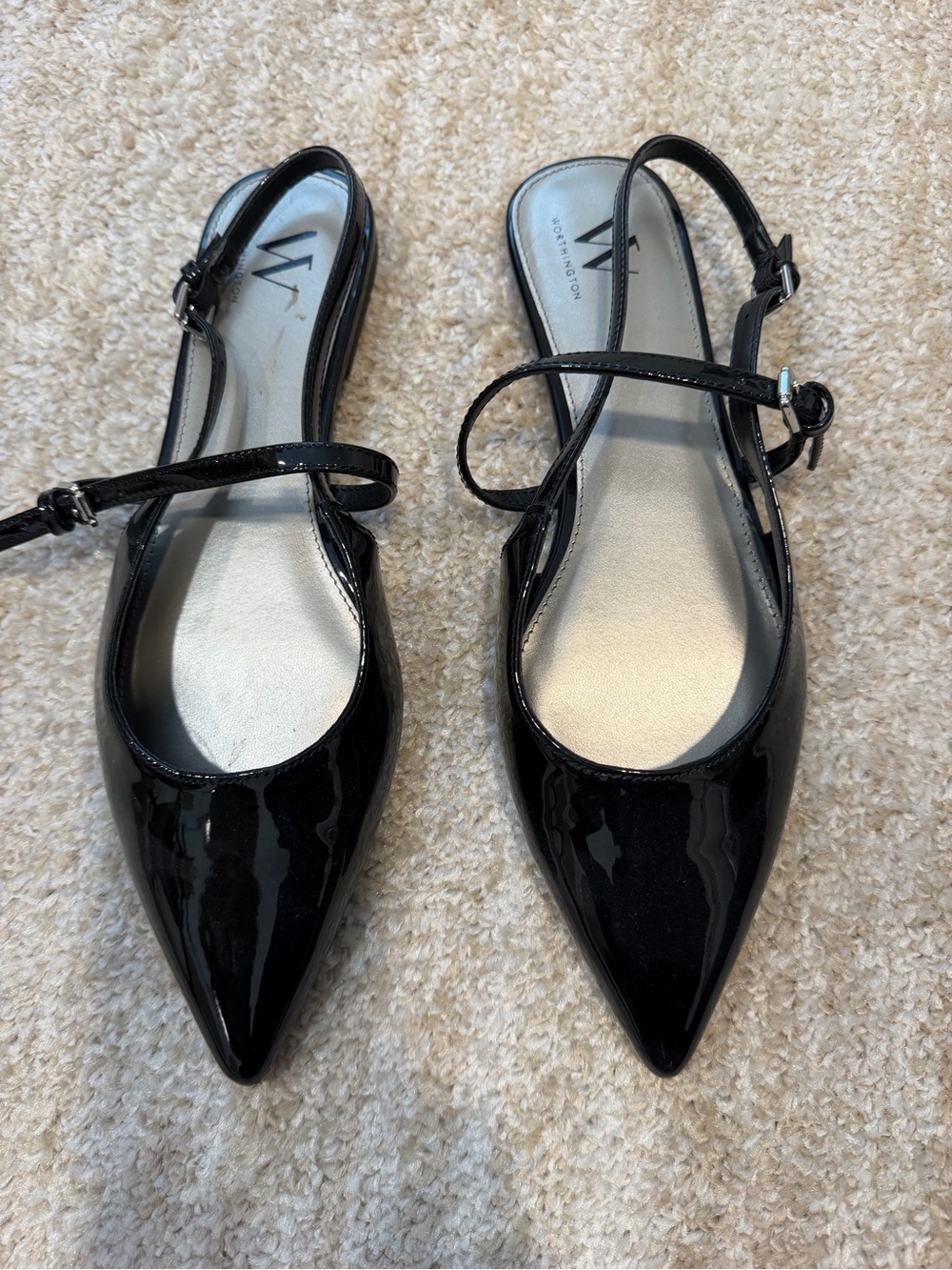 Worthington Black Patent Pointed Slingback Flats
